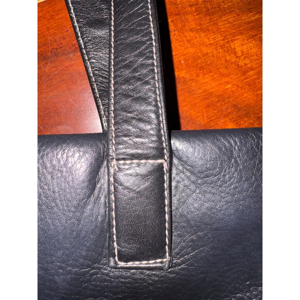 Perlina New York Y2K Black Leather Triple Compartment Shoulder Bag Tote - Picture 2 of 8